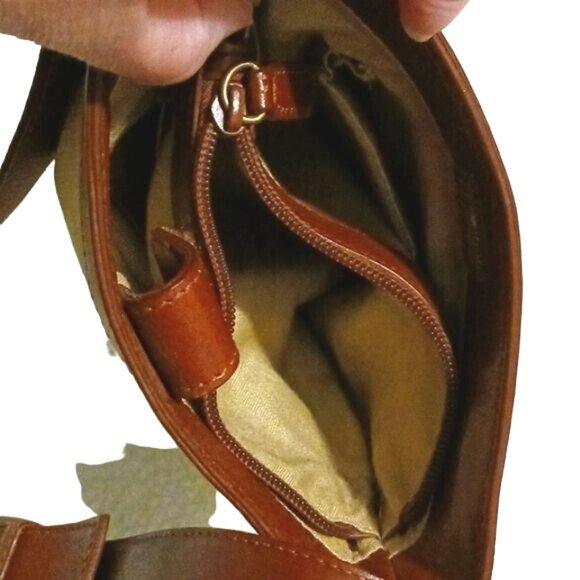 Scala Tan Canvas Palm Tree Bag Brown Leather Trim and‎ Adjustable Strap - Picture 6 of 12